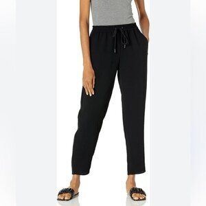 Theory Black Straight Leg Gauze Drawstring Elastic Waist Pull On Pants Size 4
